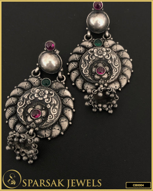 Sterling Silver Temple Chandbali Earrings by Sparsak Jewels