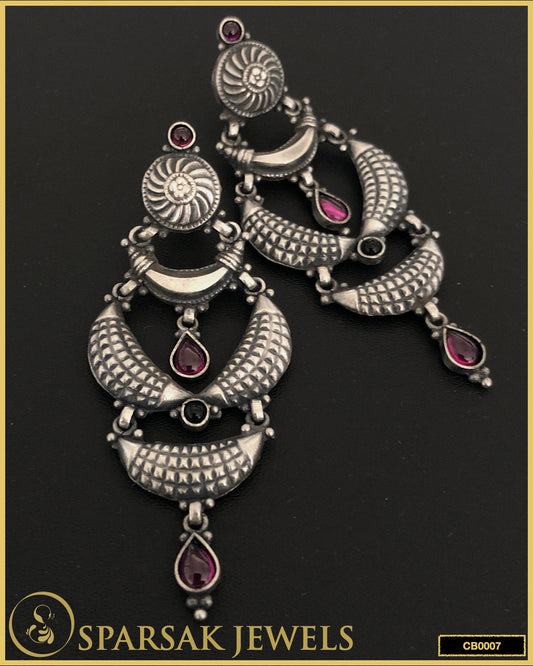 Timeless Elegance: Long Chandbali Earrings Inspired by South Indian Temple Art in Sterling Silver by Sparsak Jewels