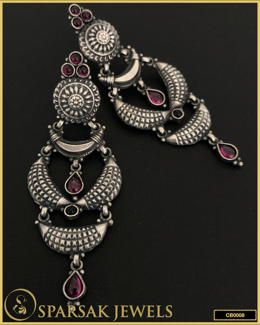 Elegant Long Chandbali Earrings: Inspired by South Indian Temple Art, Crafted in Sterling Silver by Sparsak Jewels