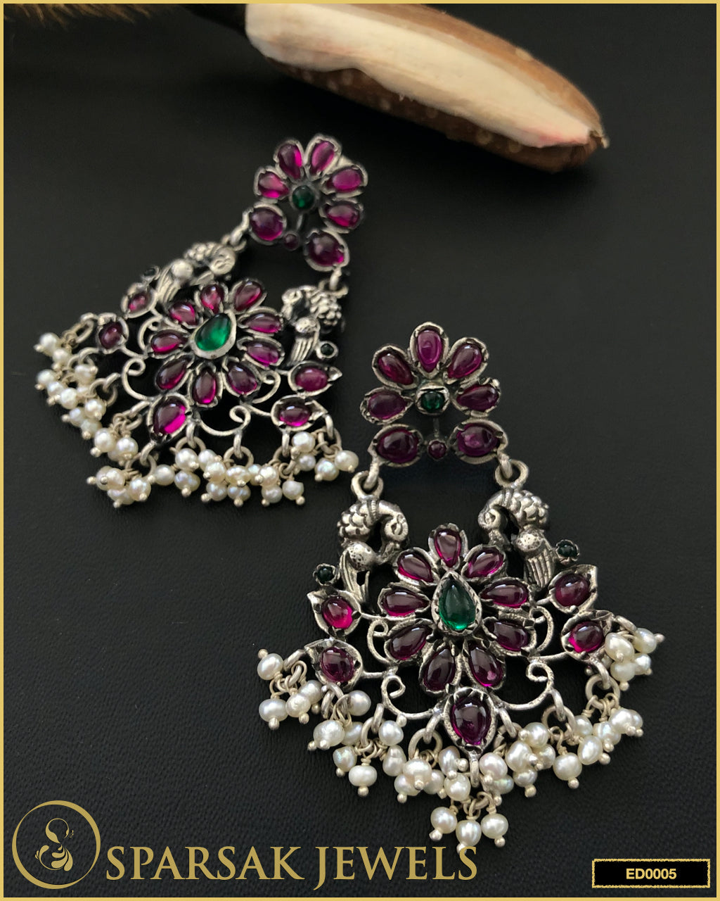 Sterling Silver Temple South Indian Jewelry with Rubies - Sparsak Jewels