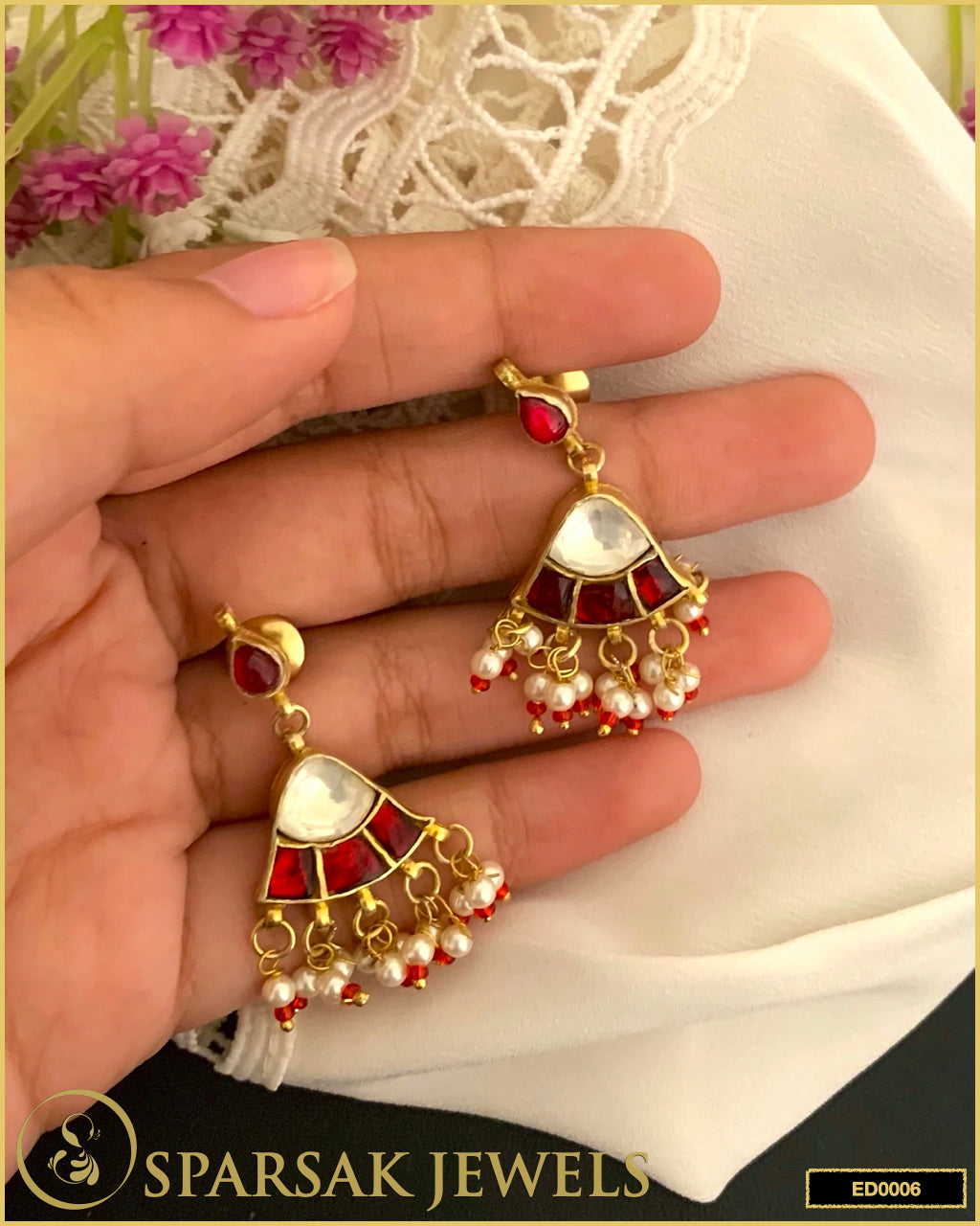 Sterling Silver Kundan Earrings with Gold Polishing - Sparsak Jewels