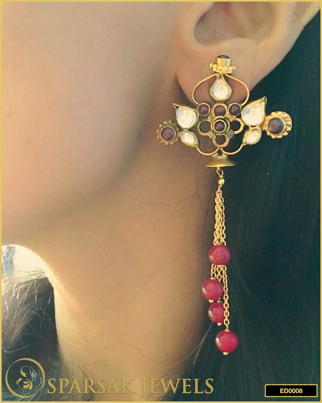 Kundan Long Danglers in Silver - Sparsak Jewels