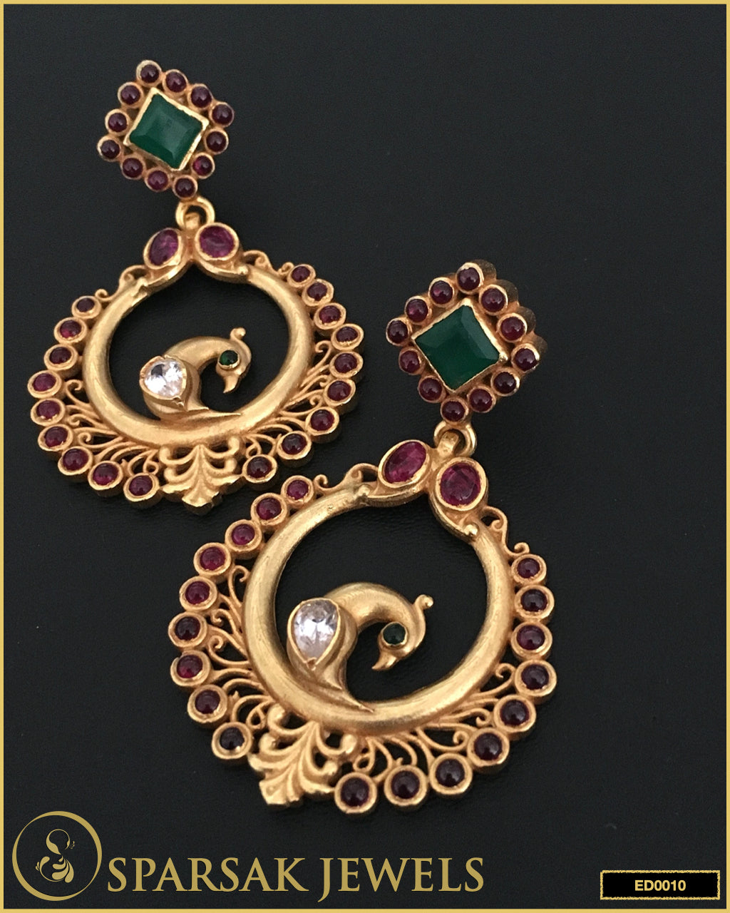 Gold Polished Peacock Temple Danglers in Sterling Silver - Sparsak Jewels