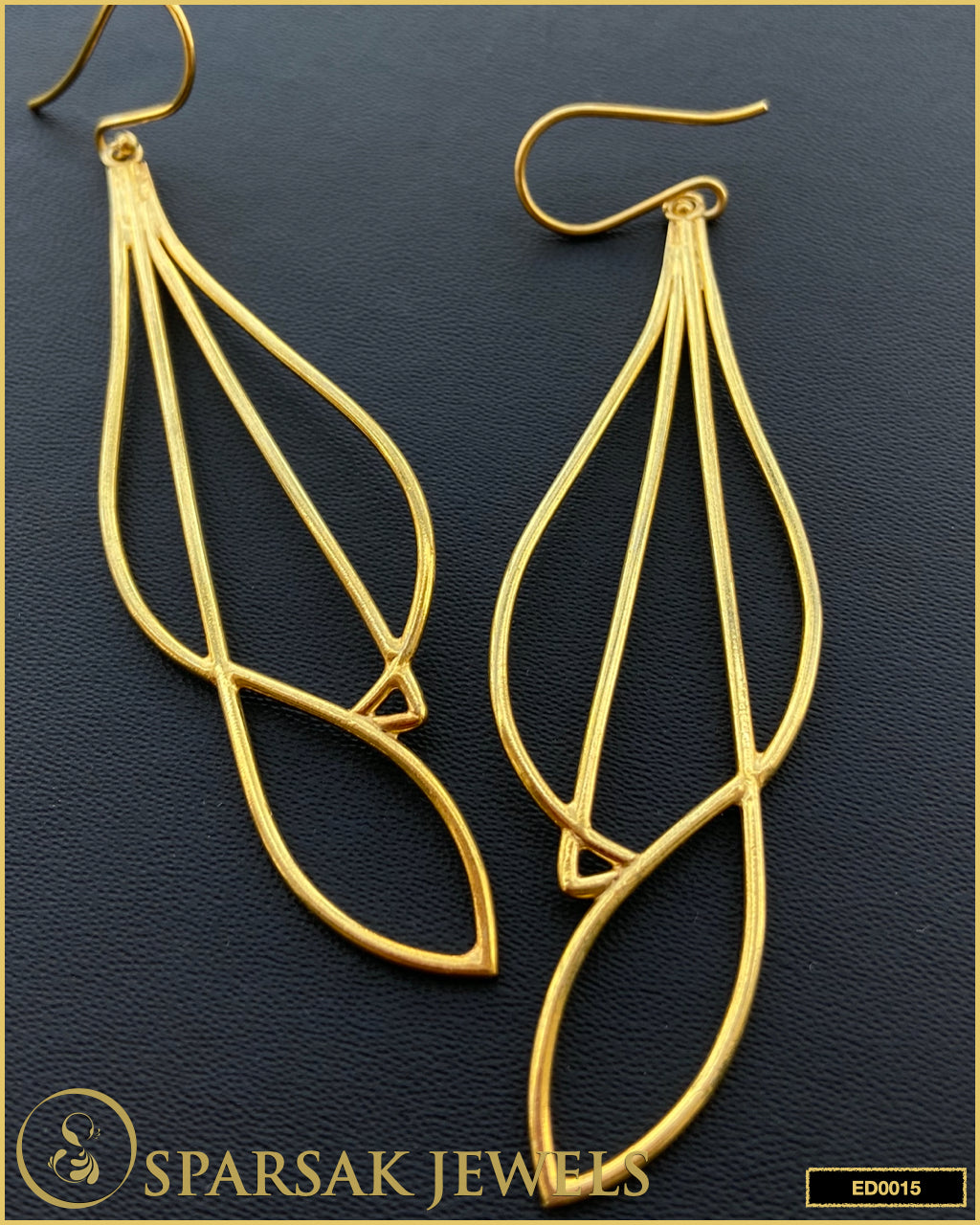 Gilded Long Modern Design Danglers in Sterling Silver - Sparsak Jewels