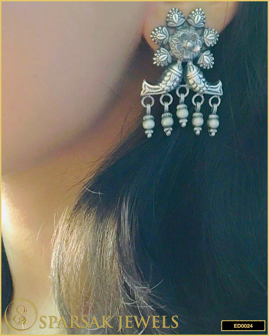 Silver Temple Jewellery Fish Designed Earrings by Sparsak Jewels
