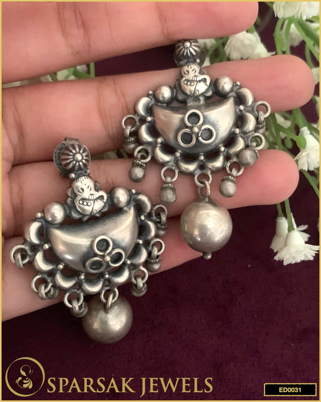Graceful Silver Ganesha Earrings by Sparsak Jewels