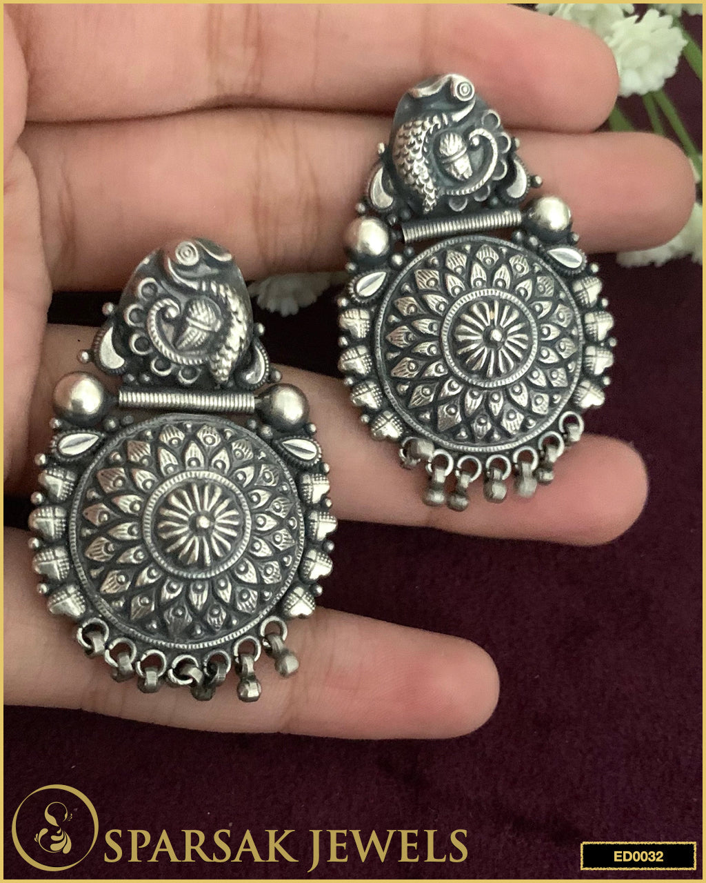 Quintessential Silver Temple Jewellery Peacock Earrings by Sparsak Jewels