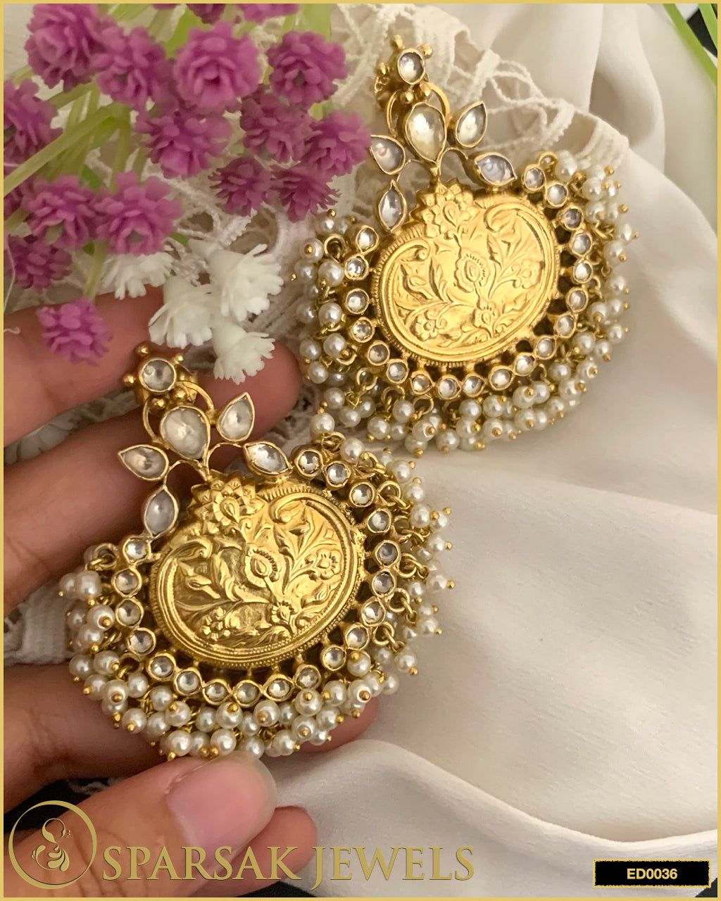 Beautiful Kundan Earrings in Sterling Silver by Sparsak Jewels