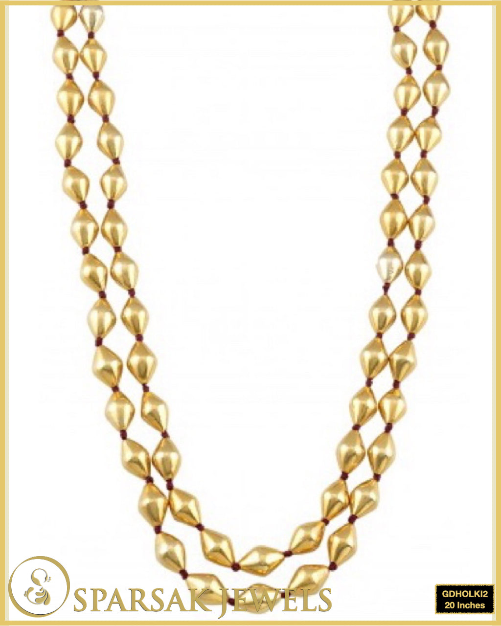 2 Line Gold Polished Dholki Mala Necklace by Sparsak Jewels