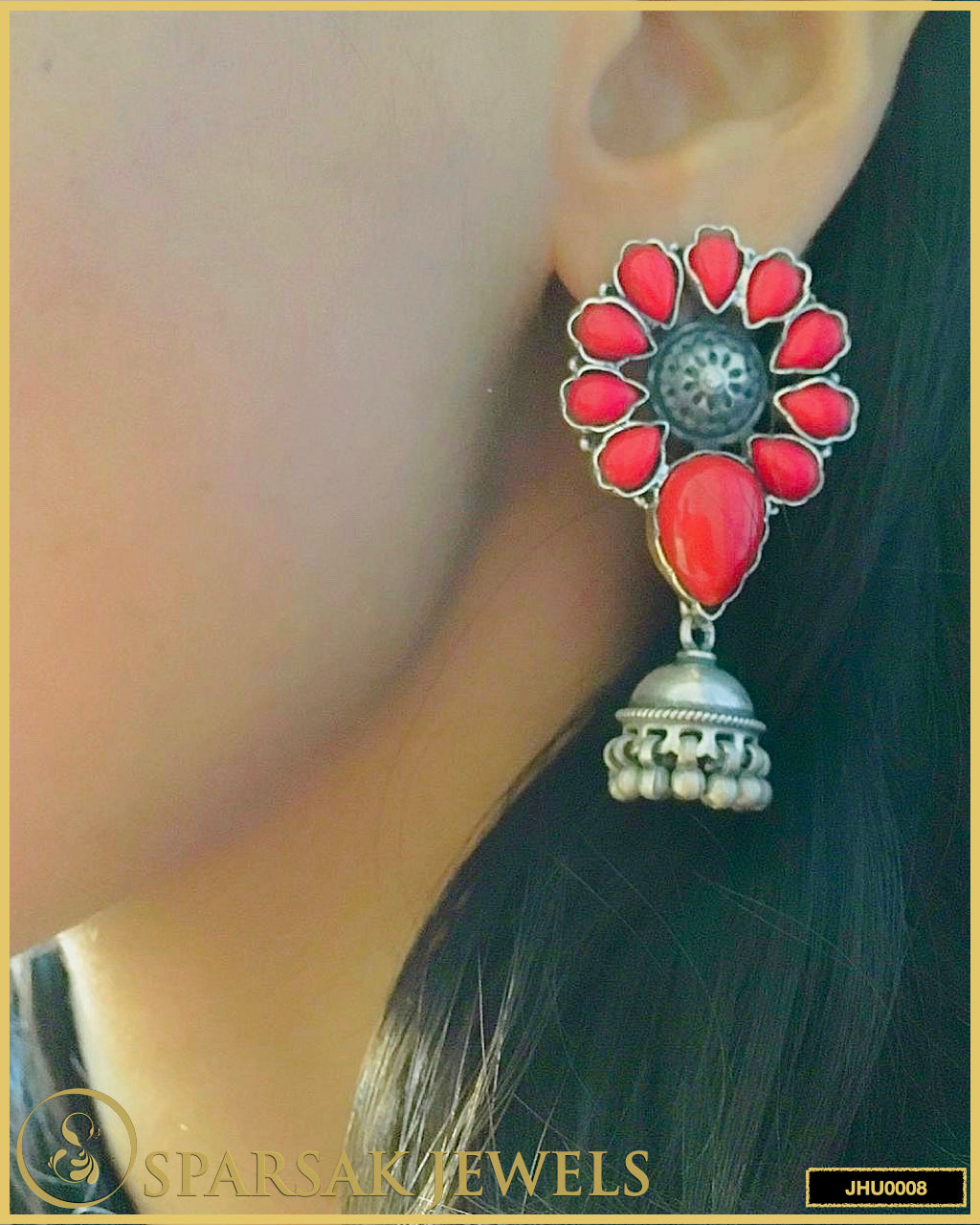 Exquisite Coral Silver Jhumkas Handcrafted by Sparsak Jewels | Shop Now!