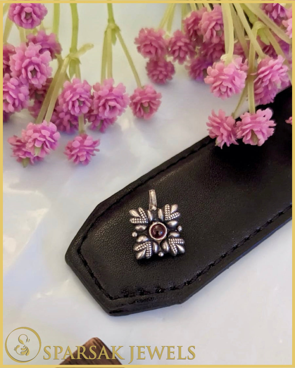 Silver Indian Nosepin with Intricate Design by Sparsak Jewels