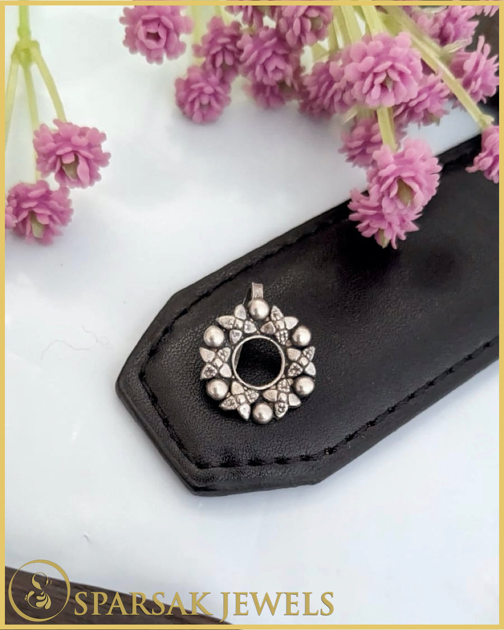 Silver Indian Nosepin with Intricate Design by Sparsak Jewels