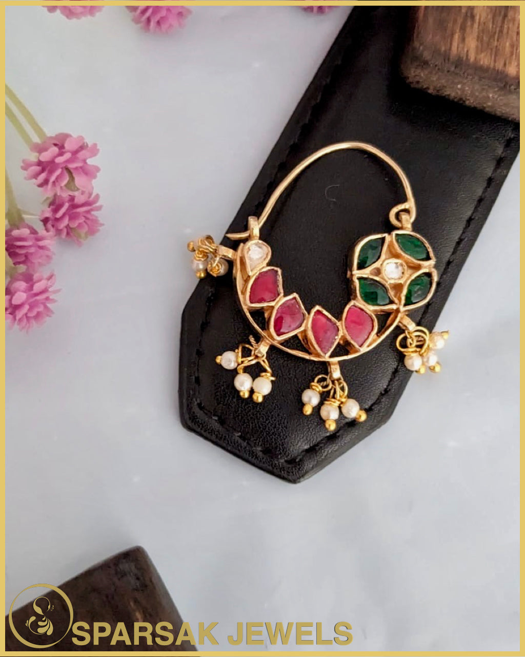 Modern Gold Polished Kundan Nath with contemporary twist by Sparsak Jewels
