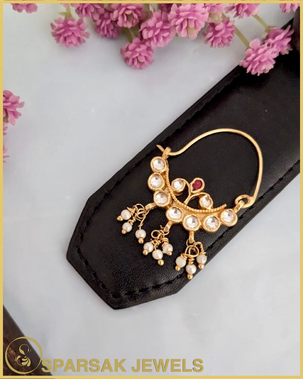 Regal Gold Polished Kundan Nath crafted in silver by Sparsak Jewels