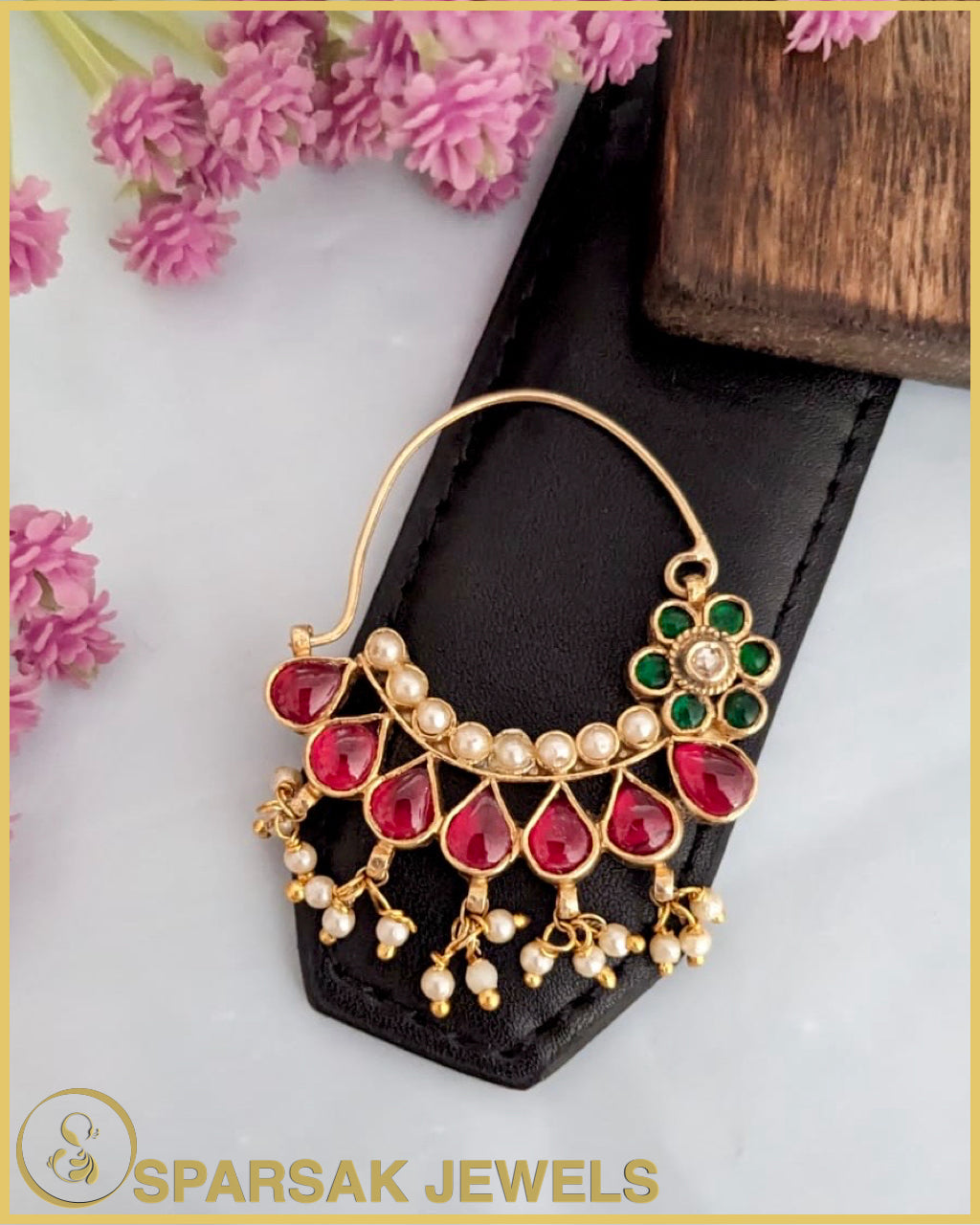 Gold Polished Kundan Nath made in silver by Sparsak Jewels