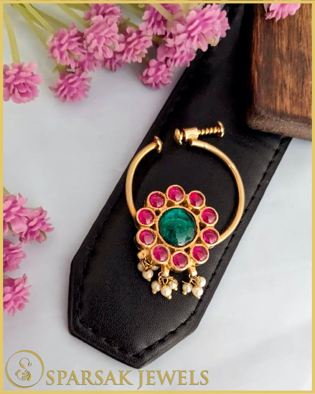 Gold Polished Kundan Nath crafted in sterling silver by Sparsak Jewels