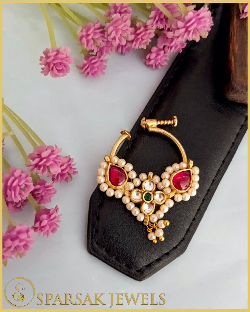 Regal Gold Polished Kundan Nath crafted in silver by Sparsak Jewels