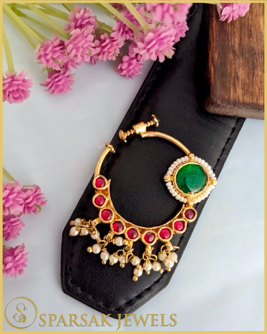Exquisite Gold Polished Kundan Nath made in silver by Sparsak Jewels