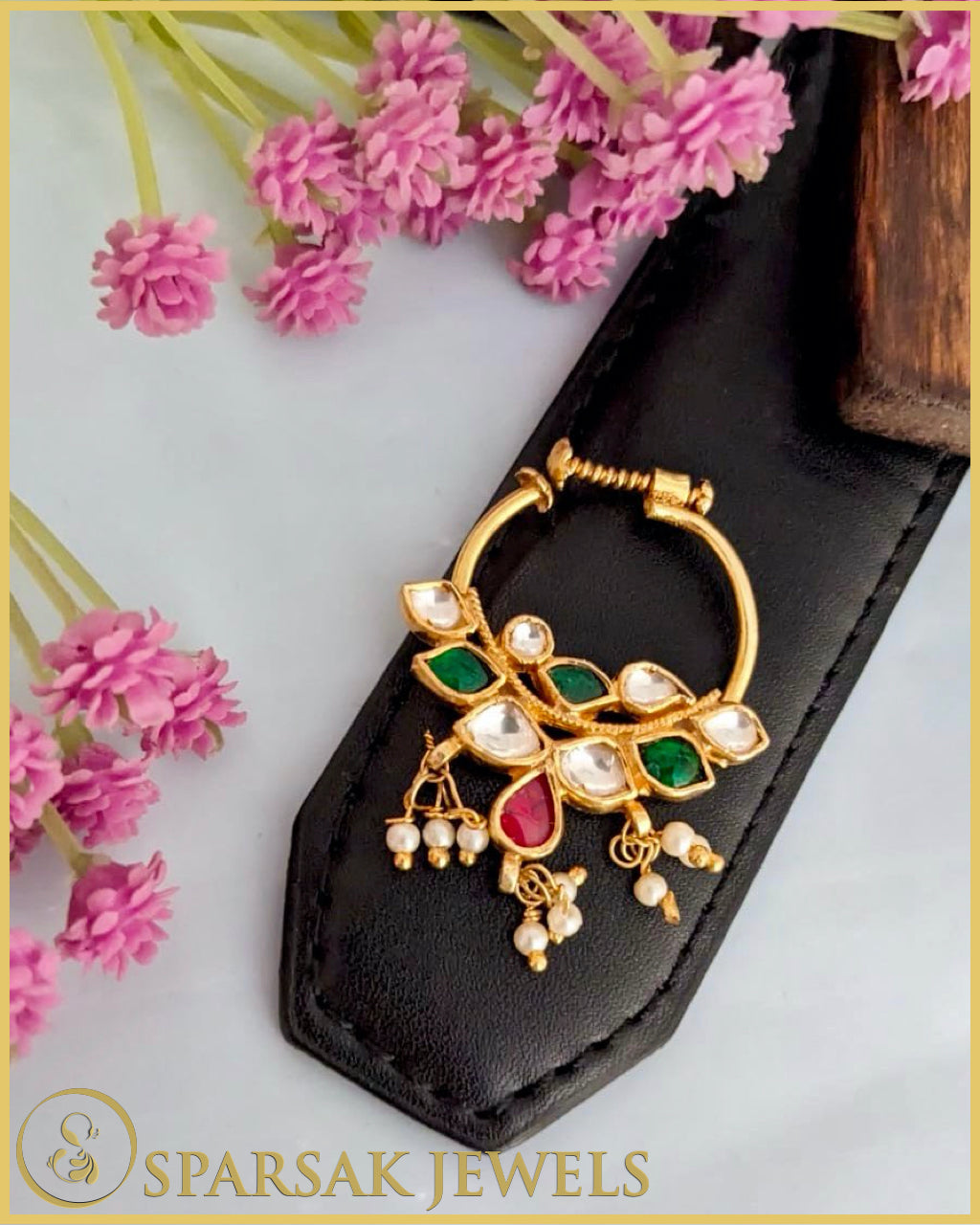 Timeless Gold Polished Kundan Nath made in silver by Sparsak Jewels