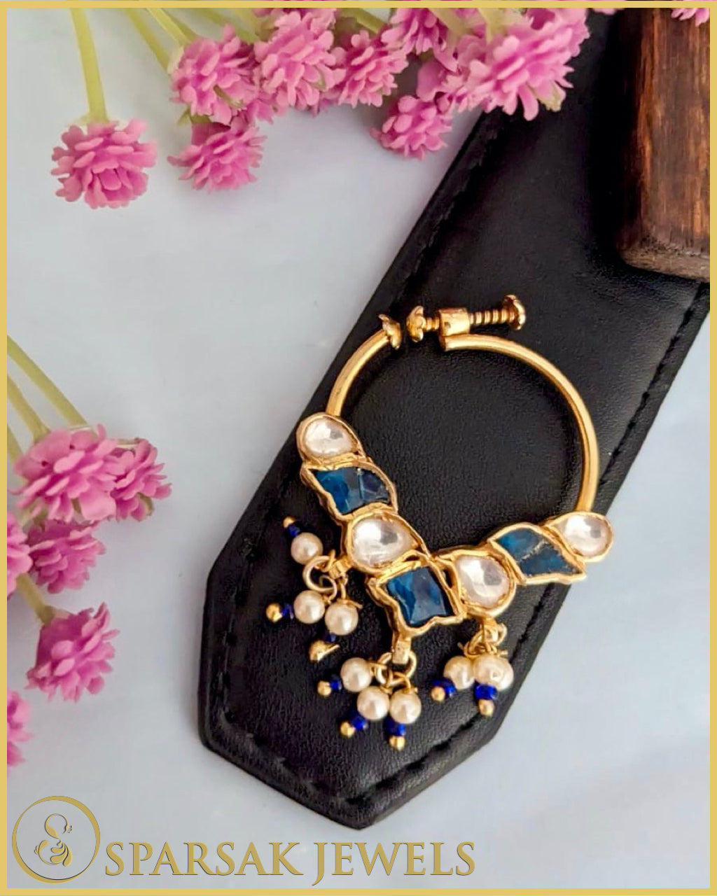 Intricately Designed Gold Polished Kundan Nath by Sparsak Jewels