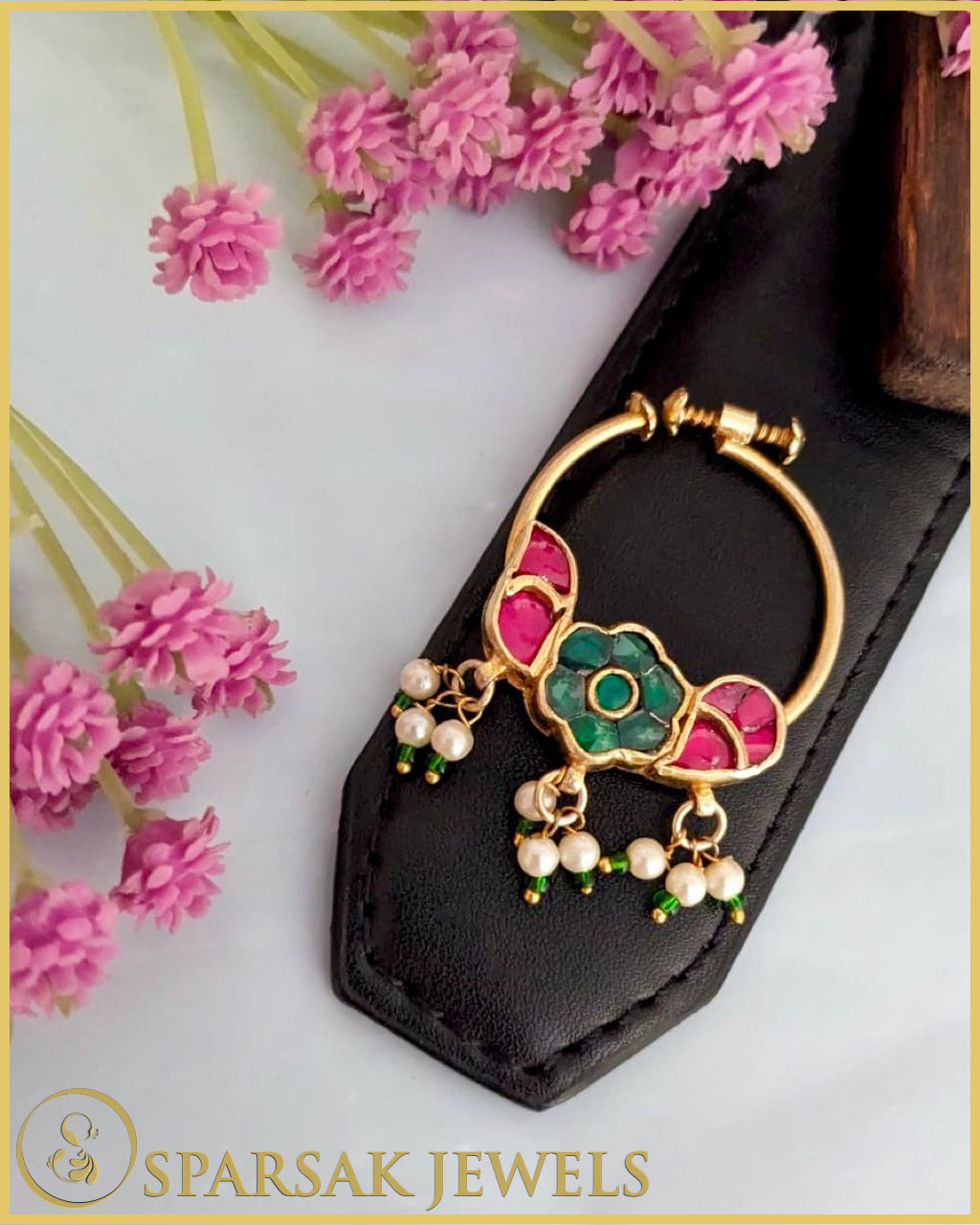 Regal Gold Polished Kundan Nath made in silver by Sparsak Jewels