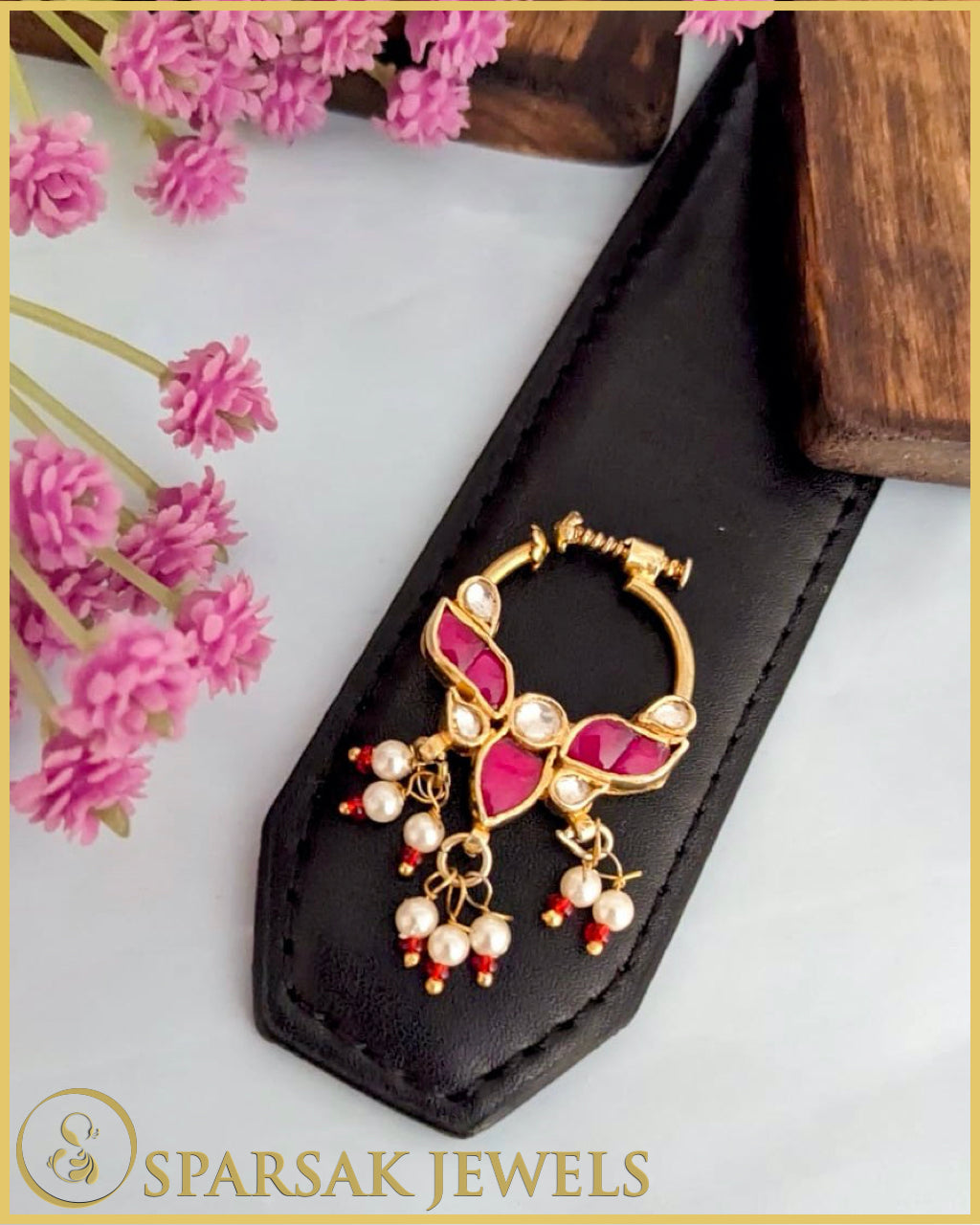 Modern Gold Polished Kundan Nath with contemporary twist by Sparsak Jewels