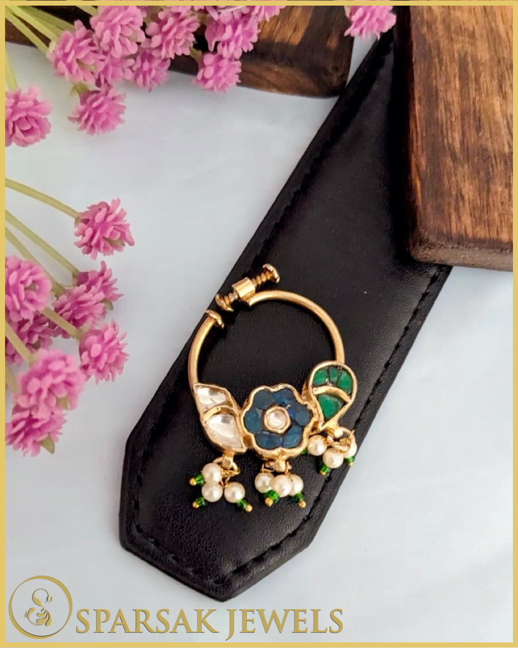 Gold Polished Kundan Nath crafted in sterling silver by Sparsak Jewels