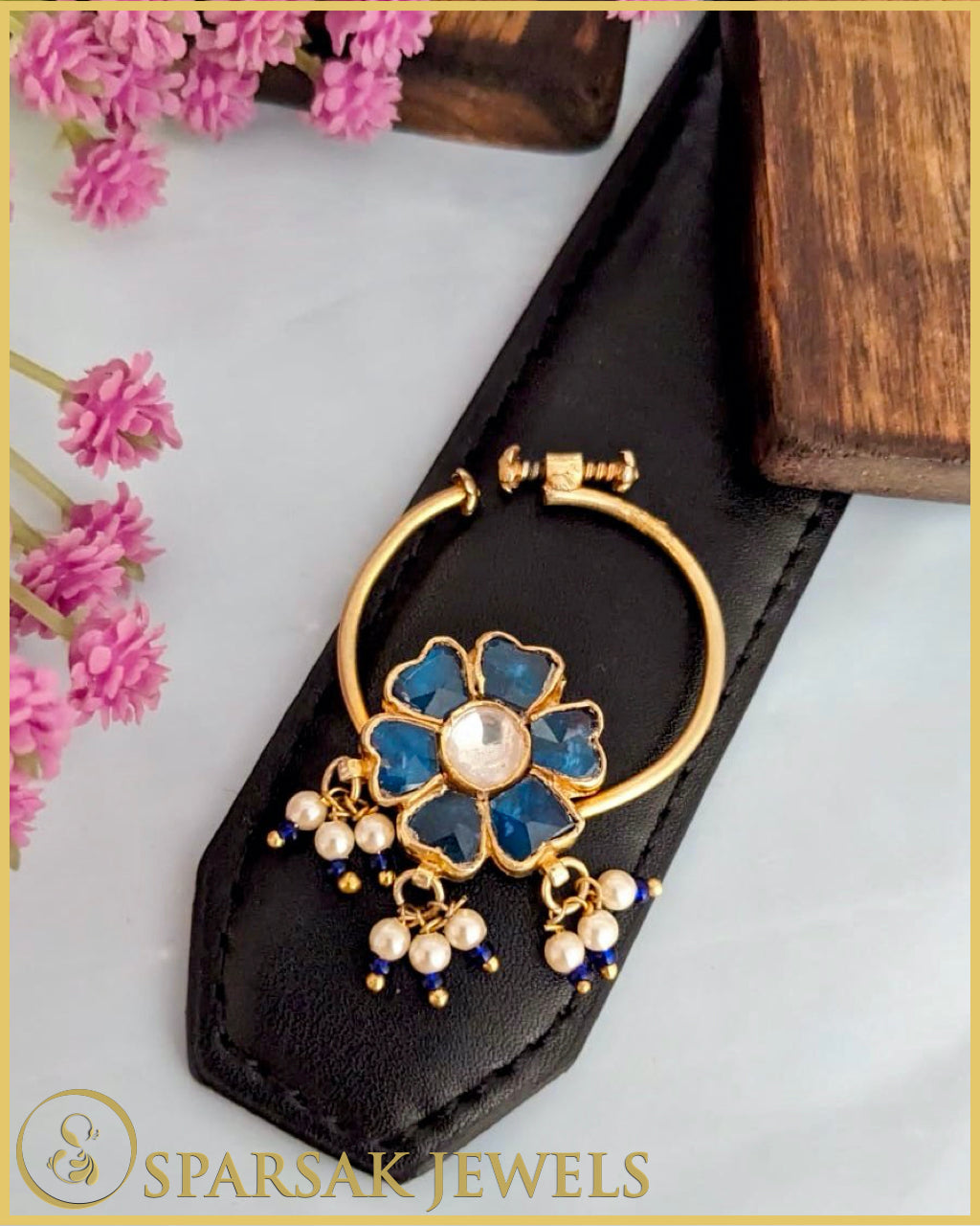 Elegant Gold Polished Kundan Nath made in silver by Sparsak Jewels