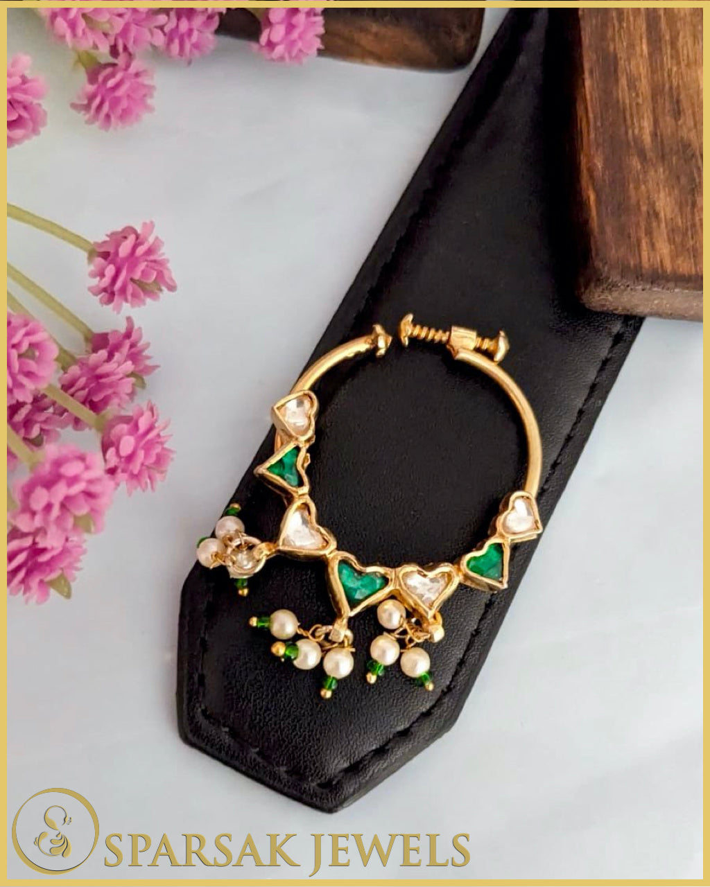 Exquisite Gold Polished Kundan Nath made in silver by Sparsak Jewels