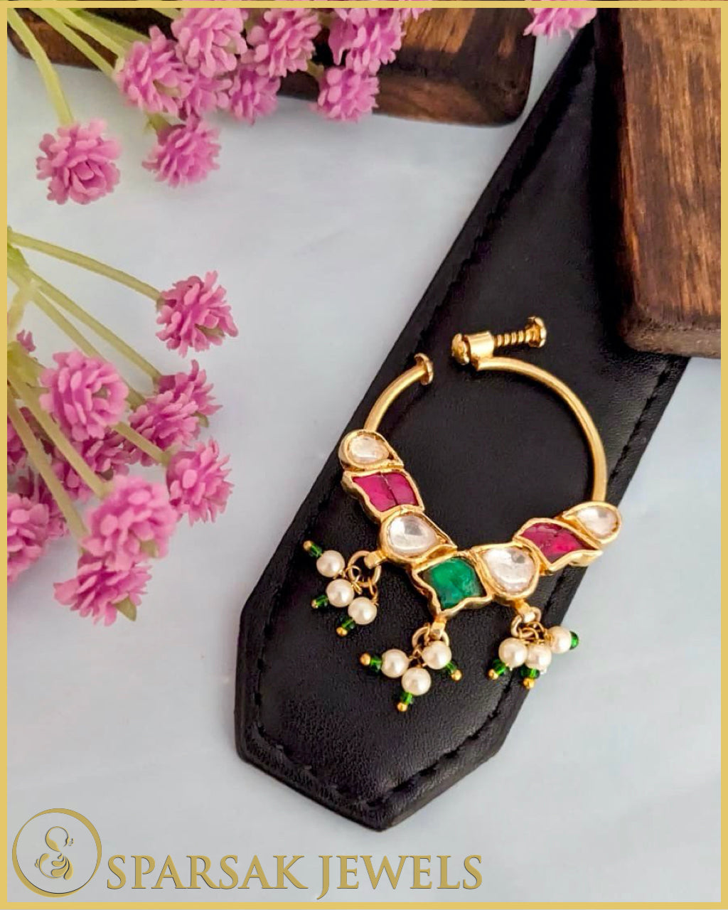Timeless Gold Polished Kundan Nath made in silver by Sparsak Jewels