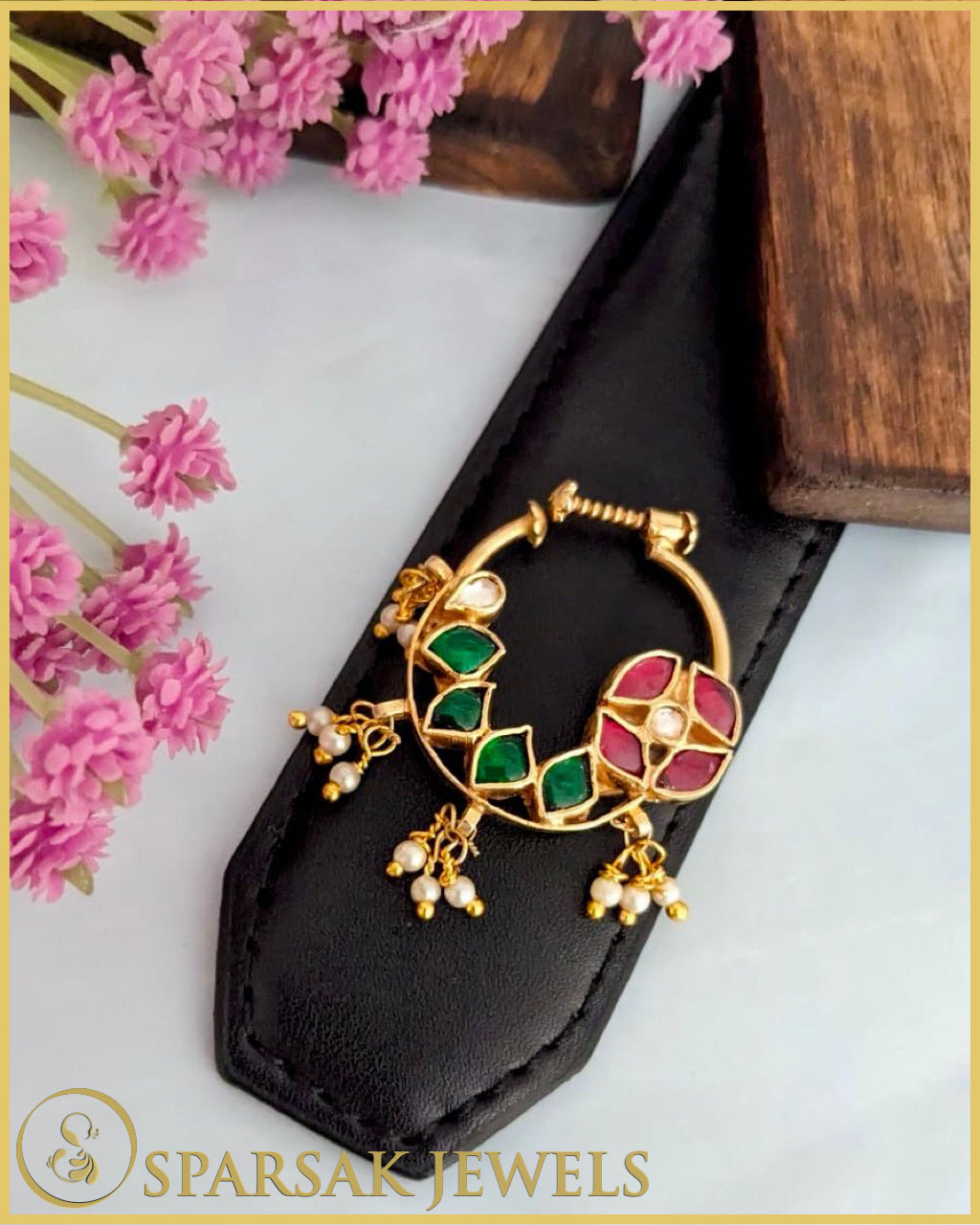 Intricately Designed Gold Polished Kundan Nath by Sparsak Jewels