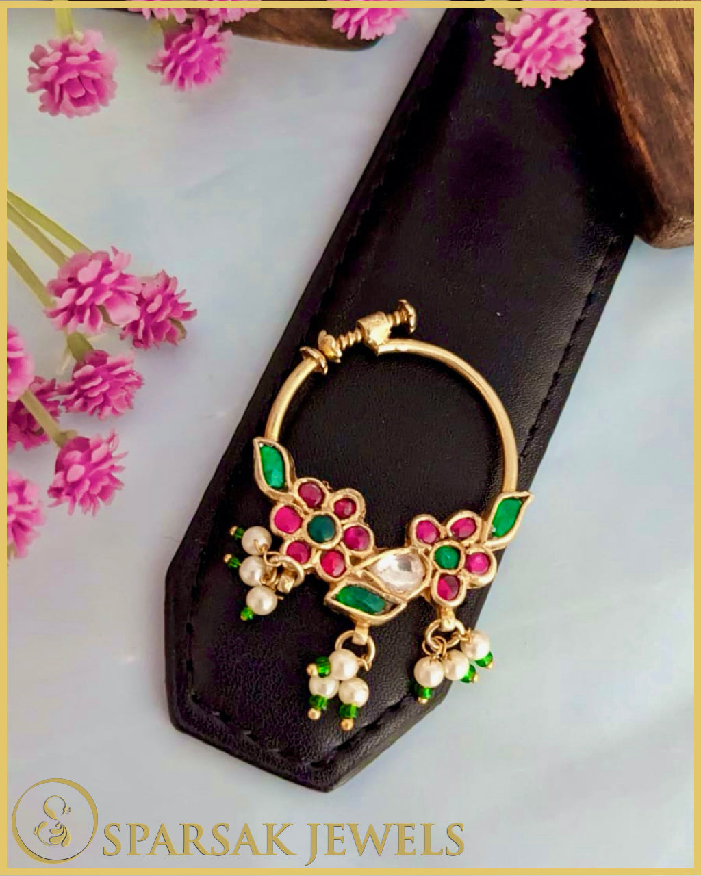 Regal Gold Polished Kundan Nath made in silver by Sparsak Jewels