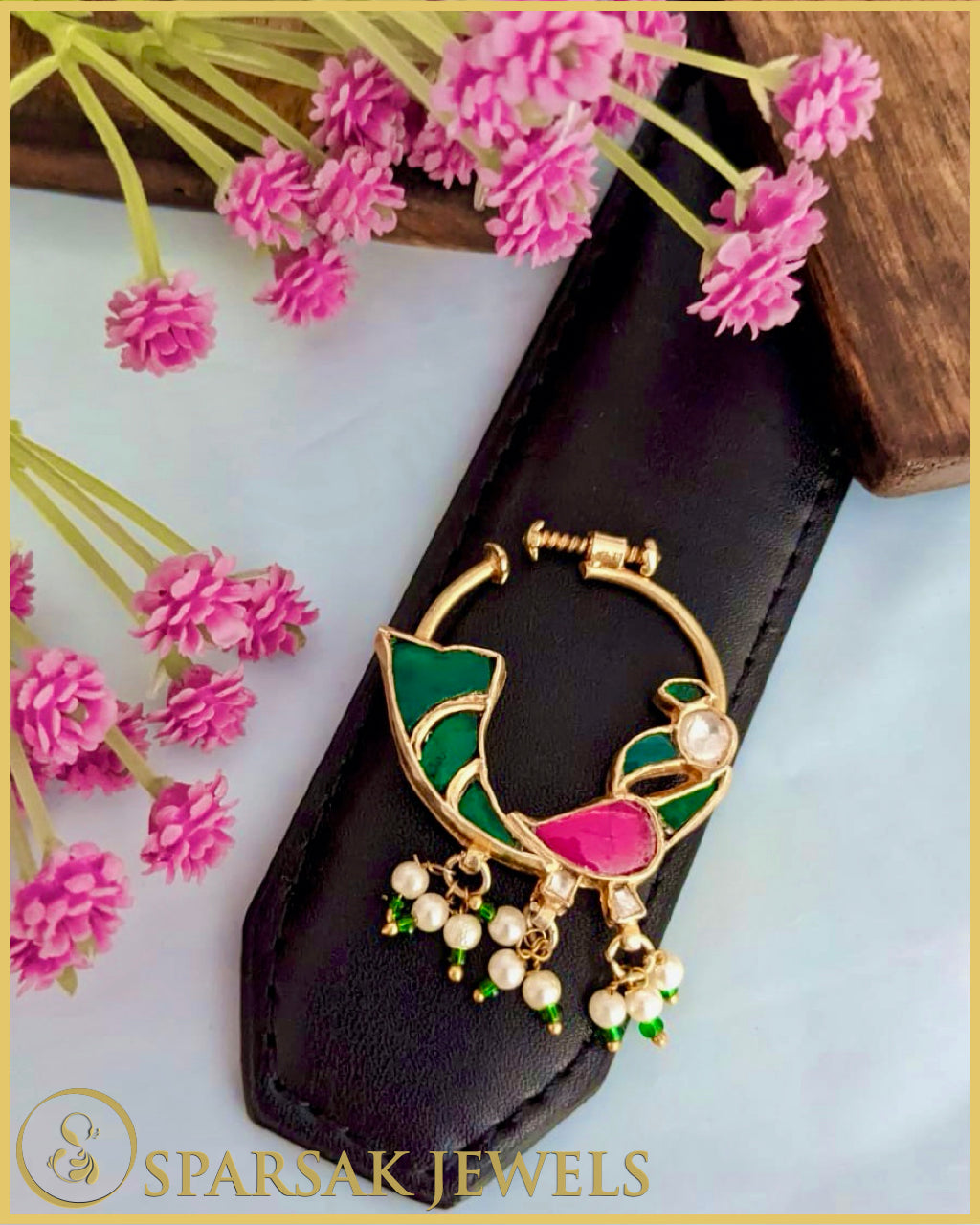 Traditional Gold Polished Kundan Nath by Sparsak Jewels