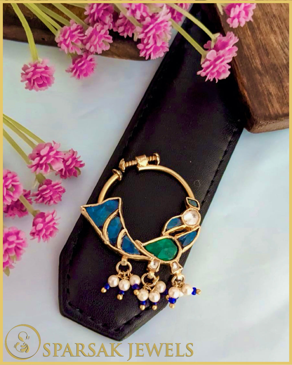 Modern Gold Polished Kundan Nath with contemporary twist by Sparsak Jewels
