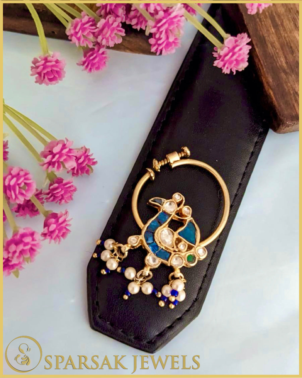 Elegant Gold Polished Kundan Nath made in silver by Sparsak Jewels