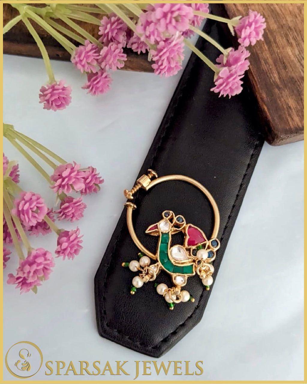 Regal Gold Polished Kundan Nath crafted in silver by Sparsak Jewels