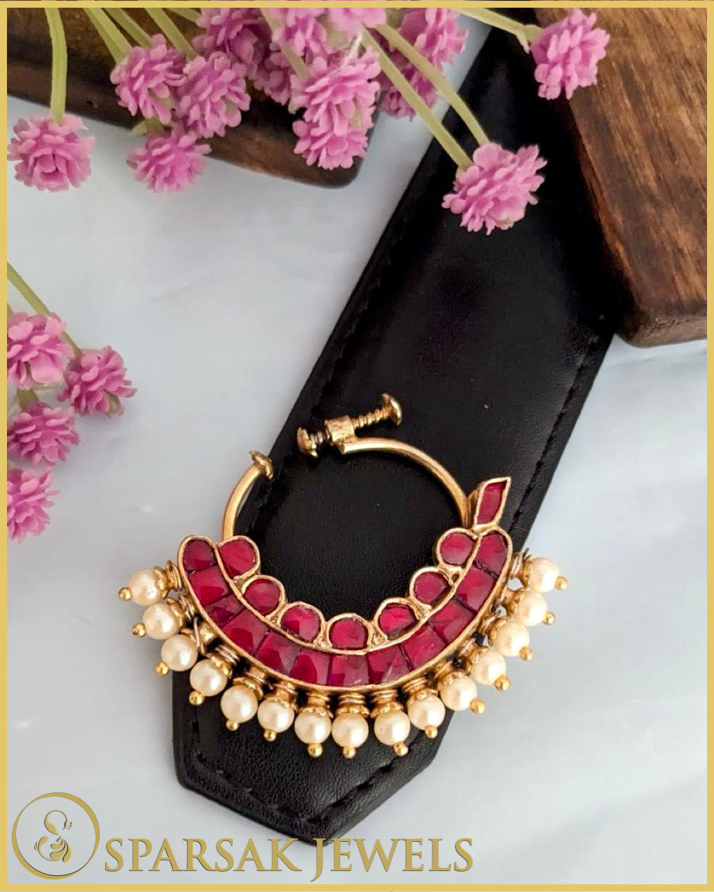 Timeless Gold Polished Kundan Nath made in silver by Sparsak Jewels