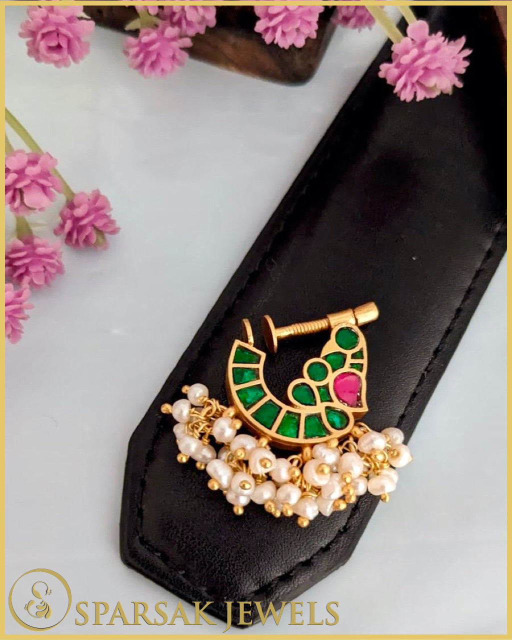 Gold Polished Kundan Nath made in silver by Sparsak Jewels