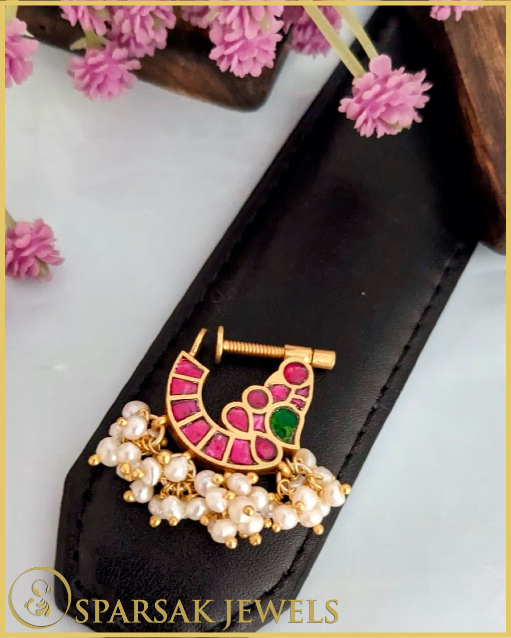 Intricately Designed Gold Polished Kundan Nath by Sparsak Jewels