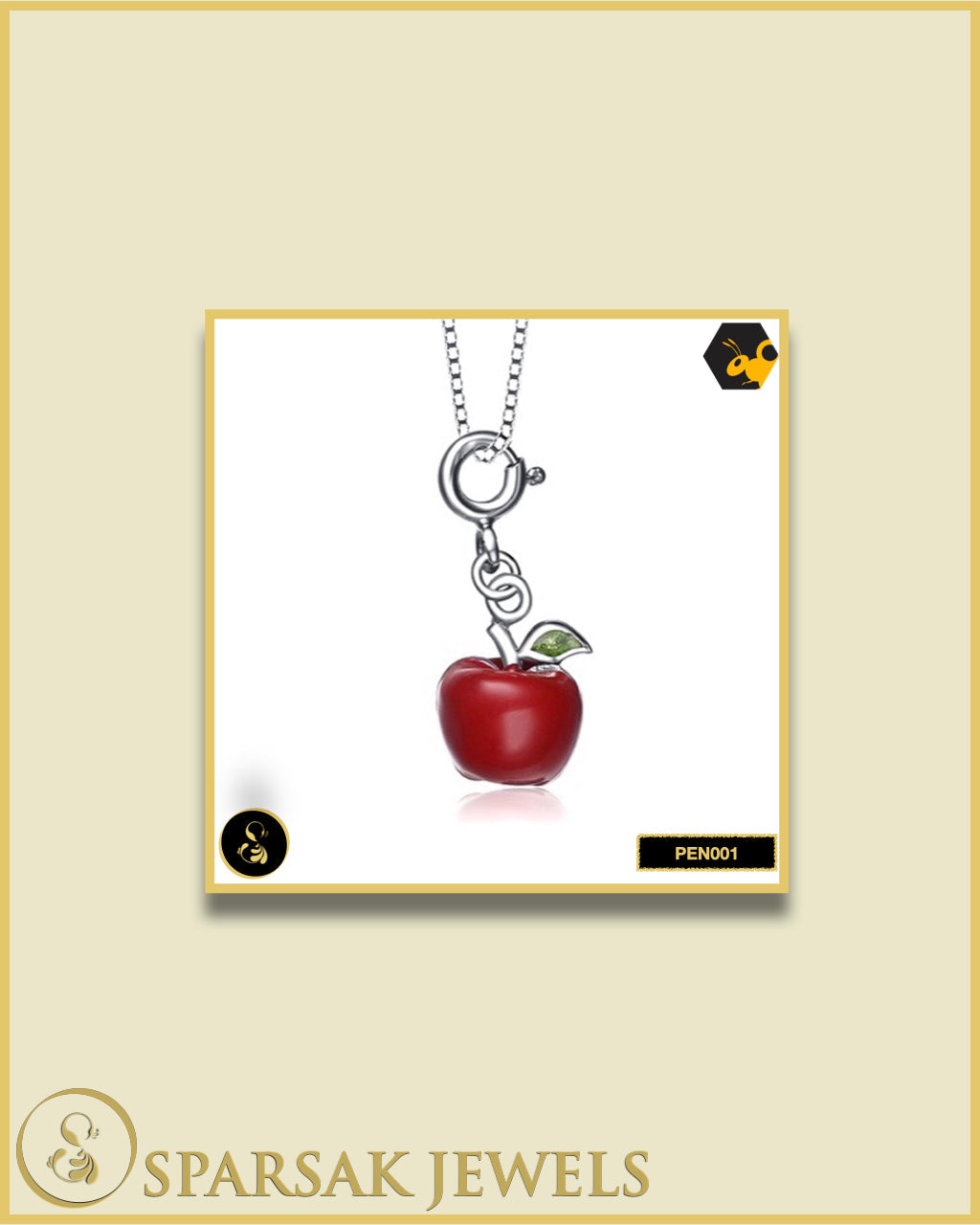 Enamel Apple Pendant in silver by Sparsak Jewels