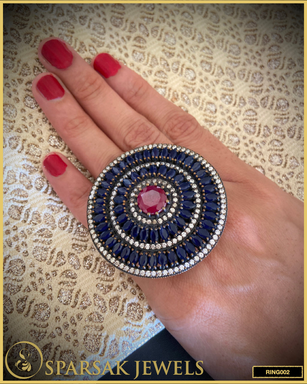 Silver Sapphire and Ruby Oversized Ring - Luxurious statement jewelry featuring sapphire and ruby gemstones