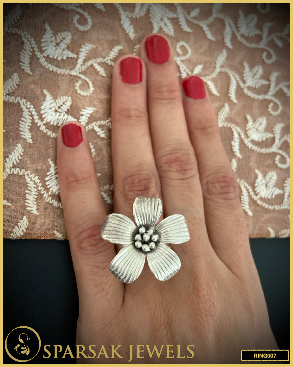 Sparsak Jewels Medium Silver Rava Ring - Elegant statement jewelry featuring intricate rava design