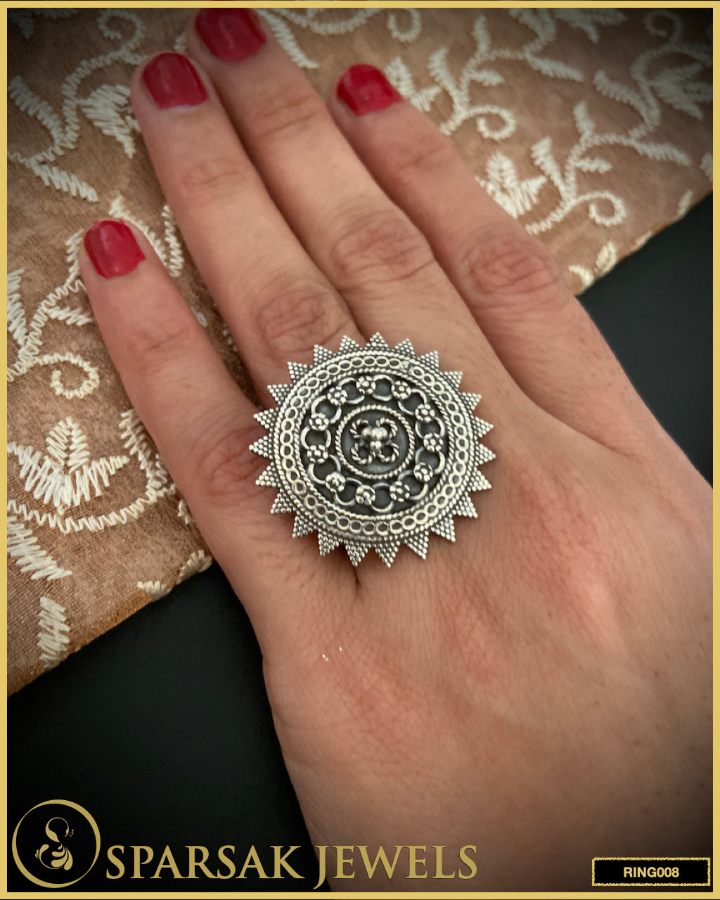 Sparsak Jewels Medium Silver Rava Flower Ring - Exquisite statement jewelry featuring intricate rava flower design