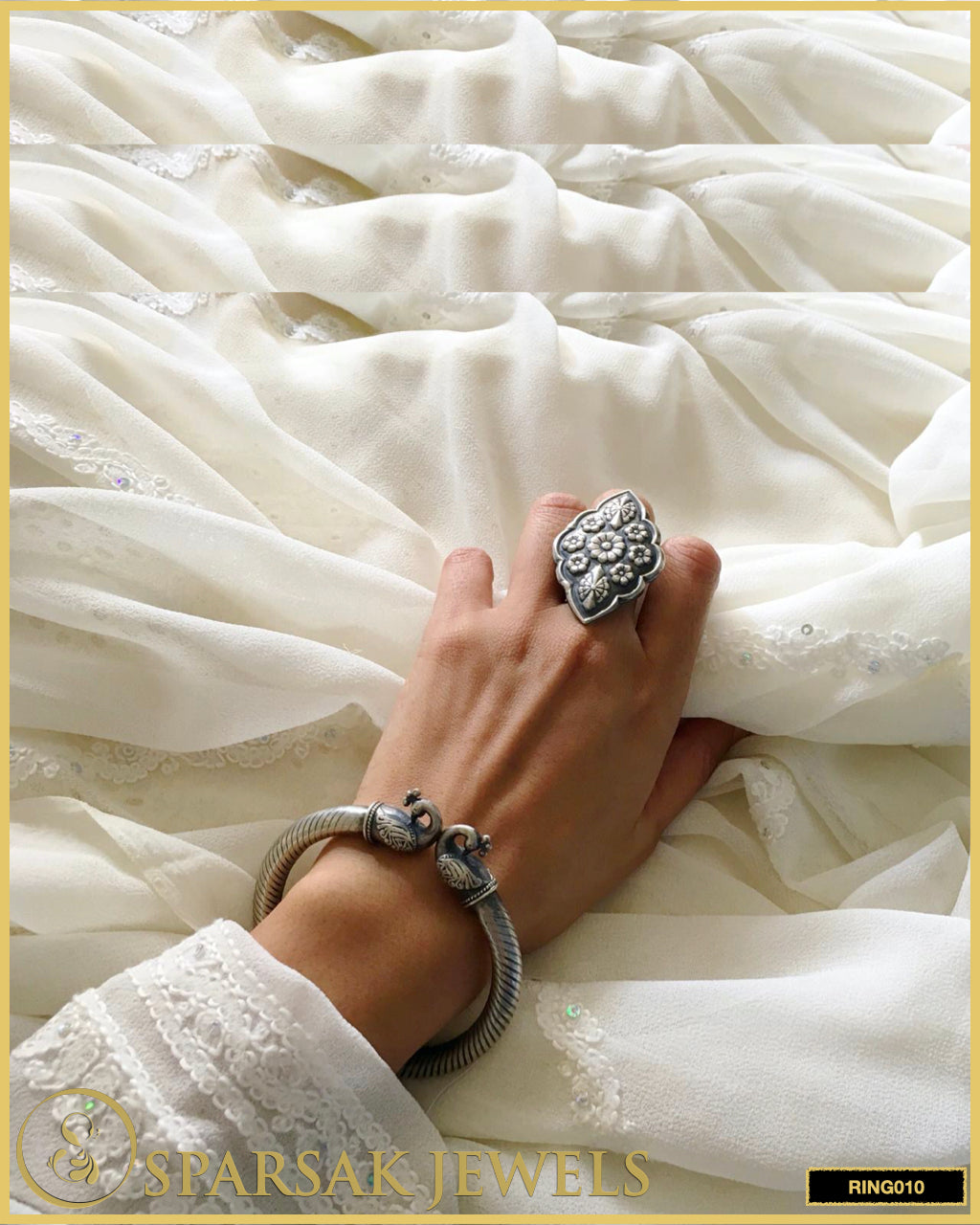 Sparsak Jewels Silver Mirror Ring - Elegant statement jewelry with reflective mirror surface