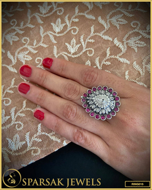 Sparsak Jewels Silver Temple Ring - Intricately crafted statement jewelry inspired by ancient temple architecture