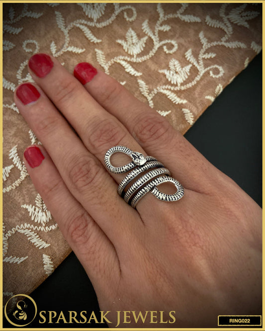 Sparsak Jewels Silver Snake Ring - Intricately crafted statement jewelry featuring a serpent design