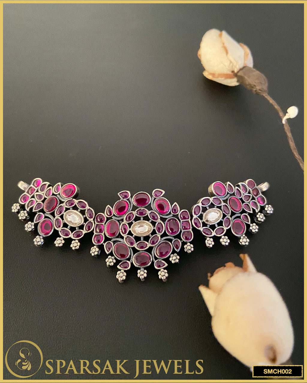 Silver temple jewellery chokers with intricate designs by Sparsak Jewels