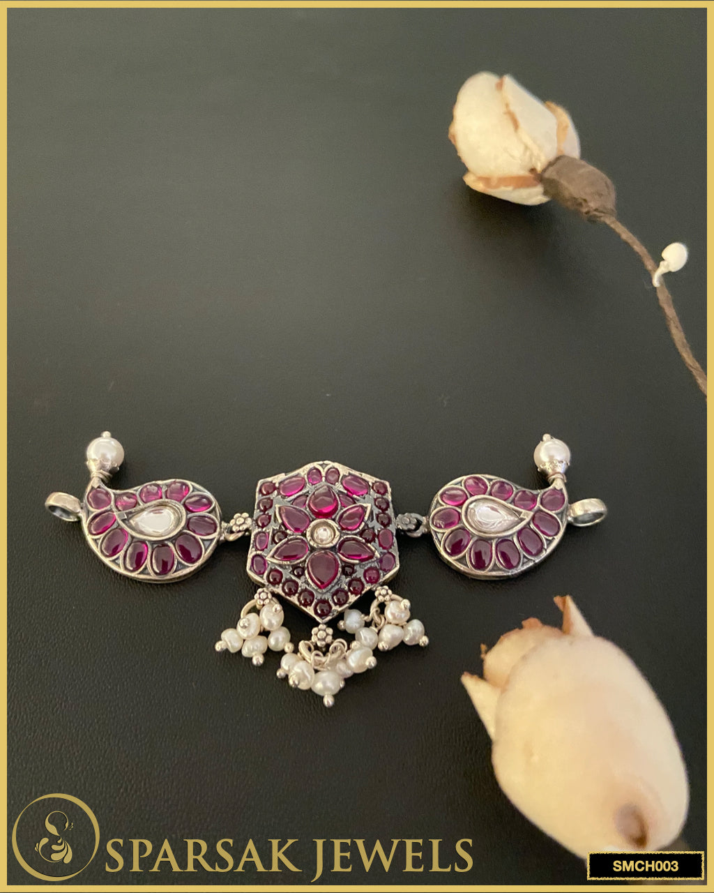 Handcrafted silver temple jewellery chokers with intricate designs by Sparsak Jewels