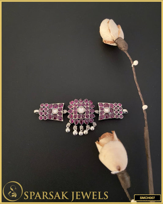 Handcrafted silver temple jewellery chokers with intricate designs by Sparsak Jewels