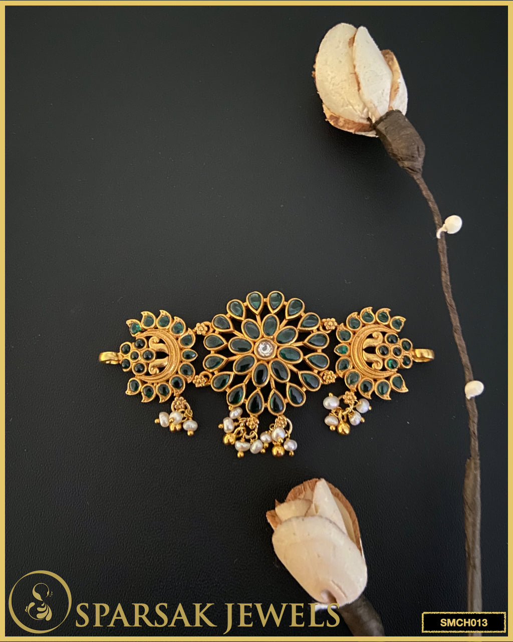 Gold-polished handcrafted temple jewellery choker made in silver by Sparsak Jewels